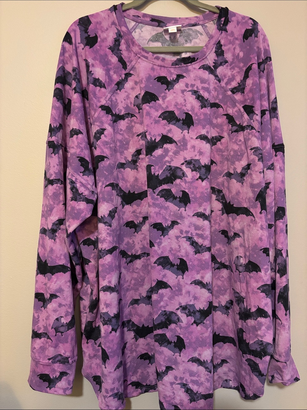 LuLaRoe Purple Long-Sleeve Tee with Black Bat Print